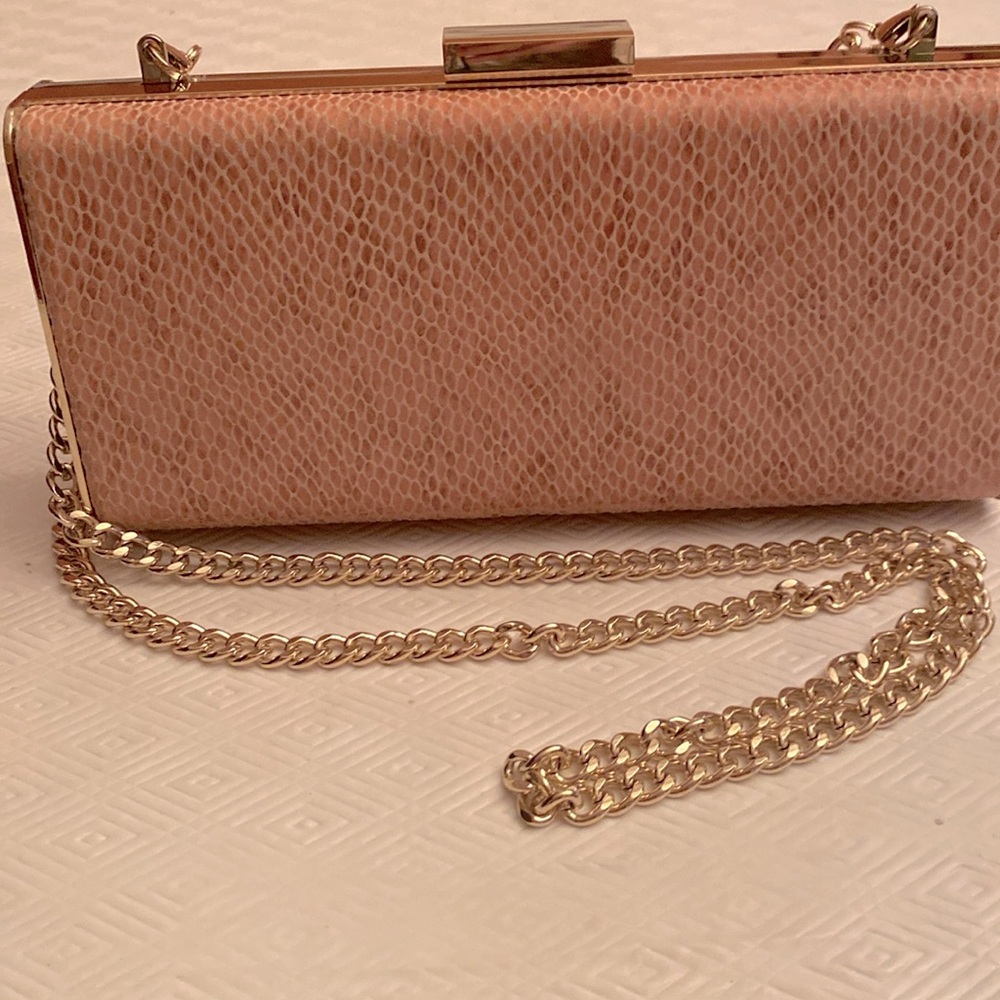 WHBM Pink Snake Print Clutch with Gold Chain